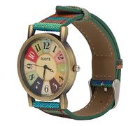 Watch, Multicolour Bohemian Style Fashion Women Watches Brass PU Leather Wrist Watch for Women Men Birthday Party Button Battery (Blue)