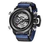 Watch Nylon Quartz Men Casual Watch Band Sports High Movement Quality Men Men's Watch World Time Watch (Blue, One Size)