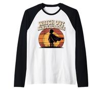 Watch Out Kindergarten Vintage Child Superhero Sunset Raglan Baseball Tee