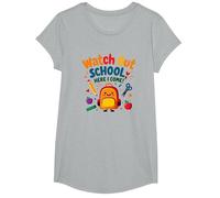 Watch Out School, Here I Come! First Day Fun Backpack T-Shirt, Girls, Heather Grey, Small