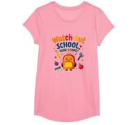 Watch Out School, Here I Come! First Day Fun Backpack T-Shirt, Girls, Pink, Large