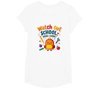 Watch Out School, Here I Come! First Day Fun Backpack T-Shirt, Girls, White, Medium