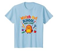 Watch Out School, Here I Come! First Day Fun Backpack T-Shirt, Kids, Baby Blue, 12 Years