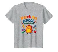 Watch Out School, Here I Come! First Day Fun Backpack T-Shirt, Kids, Heather Grey, 6 Years