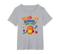 Watch Out School, Here I Come! First Day Fun Backpack T-Shirt, Women's Plus, Heather Grey, 4X