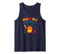 Watch Out School, Here I Come! First Day Fun Backpack Tank Top, Men, Navy, XXL