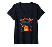 Watch Out School, Here I Come! First Day Fun Backpack V-Neck T-Shirt, Women, Black, XL