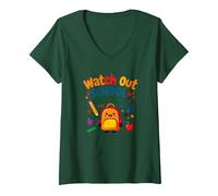 Watch Out School, Here I Come! First Day Fun Backpack V-Neck T-Shirt, Women, Forest Green, XXL
