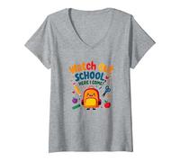 Watch Out School, Here I Come! First Day Fun Backpack V-Neck T-Shirt, Women, Heather Grey, L