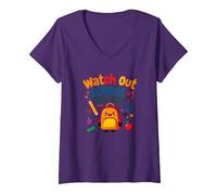 Watch Out School, Here I Come! First Day Fun Backpack V-Neck T-Shirt, Women, Purple, M