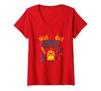 Watch Out School, Here I Come! First Day Fun Backpack V-Neck T-Shirt, Women, Red, XL