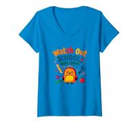 Watch Out School, Here I Come! First Day Fun Backpack V-Neck T-Shirt, Women, Sapphire, XXL
