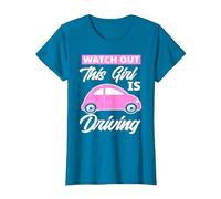 Watch Out This Girl is Driving Funny New Driver T-Shirt, Women, Sapphire Blue, Medium