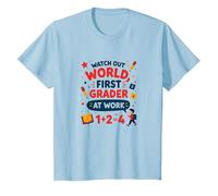 Watch Out World First Grader at Work T-Shirt, Kids, Baby Blue, 4 Years