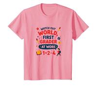 Watch Out World First Grader at Work T-Shirt, Kids, Pink, 8 Years