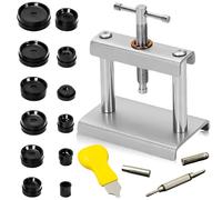 Watch Press Set: 15 Piece Watch Tool Set, Press-in Tool, Watch Press Case Closer with 12 Pressure Plates, Plastic Inserts, Watch Cover Press Repair Tool for Watches Repair (Black), silver, Rectangular