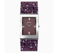 Watch Rectangular Purple Dial Rhodium Plated Stainless Steel Leather Crystals UK