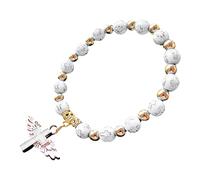 Watch Seniors Women's Elastic Bracelet White Pearl Bracelet Angel Wings Cross Healing Balance Jewellery Green Girl Gift Crystal Beads for Jewellery Making, White, standard size