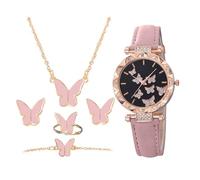 Watch Set for Women - Leather Strap Watch, Butterfly Design | Fashion Bracelet Accessory, Jewelry Set for Women for Elegant Party Gift Ideas, pink, Se référer à la description