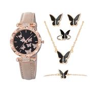 Watch Set for Women - Leather Strap Watch, Butterfly Design | Fashion Bracelet Accessory, Jewelry Set for Women for Elegant Party Gift Ideas, beige, Se référer à la description
