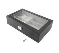 Watch Storage Box Organizer 4 Slots 3 Glasses Compartments Ring Layer Jewelry Case for Men Women PVC Leather Black 33 x 20 x 8 cm