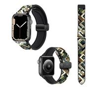 Watch Strap for Apple Iwatch 22 mm (38/40/41/42/44/45 mm) in Silicone and Genuine Leather: Camouflage