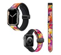 Watch Strap for Apple Iwatch 22 mm (38/40/41/42/44/45 mm) in Silicone and Genuine Leather: Petales Multi-Coloured