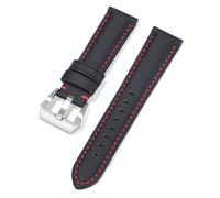 Watch Strap Nylon Leather Watch Strap 20mm 22mm 24mm Handmade Stitching Universal Replacement Band(Black Red,26mm)