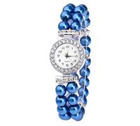 Watch Strap Wrist Quartz String Pearl Watch Fashion Women Casual Women's Watch Talking Watches for The Blind Women (Blue, One Size)