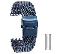 Watch Straps 18mm 20mm 22mm 24mm Black/Blue/Rose Gold Stainless Steel Mesh Wrist Watch Band Fashion Men Quartz Watches Strap Replacement Strap (Color : Blue)