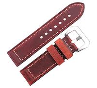 Watch Straps Handmade Cowhide Watchbands 22mm 24mm Men Women Brown Black Red Genuine Leather Watch Band Strap Belt Stainless Steel Buckle Replacement Strap (Color : Red)