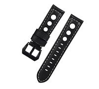 Watch Straps Leather Watch Strap Vintage Brown Black 20mm 22mm 24mm Watch Belt for Man Three Holes Breathable Soft Watch Band Leather Replacement Strap (Color : Black-Black)