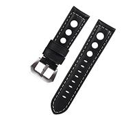 Watch Straps Leather Watch Strap Vintage Brown Black 20mm 22mm 24mm Watch Belt for Man Three Holes Breathable Soft Watch Band Leather Replacement Strap (Color : Black-Silver)