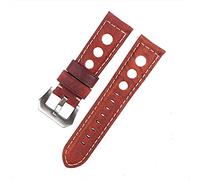 Watch Straps Leather Watch Strap Vintage Brown Black 20mm 22mm 24mm Watch Belt for Man Three Holes Breathable Soft Watch Band Leather Replacement Strap (Color : Brick Red-Silver)