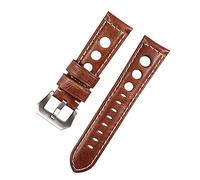 Watch Straps Leather Watch Strap Vintage Brown Black 20mm 22mm 24mm Watch Belt for Man Three Holes Breathable Soft Watch Band Leather Replacement Strap (Color : Brown-Silver)