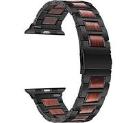 Watch Straps Stainless Steel & Walnut Wood Band Fit For IWatch Apple Watch SE Series 6 5 4 3 2 1 44mm 42mm 40mm 38mm Watchband Sandalwood Strap (Band Color : Red Sandalwood Band Width : 40mm) (38mm Xi
