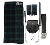 Watch Tartan 5 Piece Kilt Outfit, Waist at navel 40Inches Length 24Inches, Black Watch