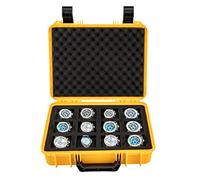 Watch Travel Case, 12 Slot Watch Collector Box, Shockproof Carry Case Storage Box for Watch with Security Lock Hole, for Watch Shops, Homes, Studios, Travel, 33.5 * 25 * 6.5cm, Yellow