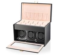 Watch Winder and Storage Box for Winding 3 Automatic Watches and 12 Watch Storage Space (Carbon)