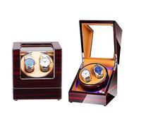 Watch Winder Box 2 for Automatic Watches Compatible with Couple Size Wood Piano Paint Case PU Leather Lining AC Or Battery Powered Super Quiet Japanese Motor (Padauk 02)