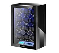 Watch Winder Box for 6/12 Winding Spaces Automatic Watches, Adjustable Watch Pillow, Built-in LED and LCD Touch Control, Carbon Fiber 12 Watches, Japanese