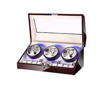 Watch Winder for 6 Watches + 10 Storage LED Light Wood Shell Piano Varnish Exterior, Leather Interior, Silent Motor Watch Display Storage