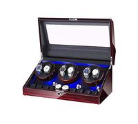 Watch Winder for 6 Watches + 10 Storage LED Light Wood Shell Piano Varnish Exterior, Leather Interior, Silent Motor Watch Display Storage