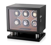 Watch Winder for 6 Watches with LED Backlight, LCD Display and Motor-Stop Option (Black & Brown)