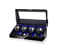 Watch Winder for 8 Watches + 12 Storage LED Light Wood Shell Piano Varnish Exterior, Leather Interior, Extremely Quiet Engine Watch Display Storage