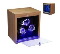 Watch Winder for Automatic Watches, 3 Automatic Rotating Watch Winder Boxes | 4 Rotation Modes | Blue LED Light | Foam Pillow | Open-Lid Stop Function for Men and Women