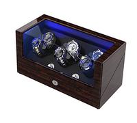 Watch Winder, for Rolex Automatic Watches with Soft and Flexible Watch Pillows, Wooden Shell, Powered by Japanese Motor, Built-in Blue LED Illuminated(Triple Tree), Pine Bark Pattern