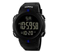 Watch with Step Counter Sport Men's Fashion Quartz Watch Date Luxury Out LED Digital Camping Sport Watch Sports Watch Elastic Strap (Blue, One Size)