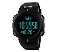 Watch with Step Counter Sport Men's Fashion Quartz Watch Date Luxury Out LED Digital Camping Sport Watch Sports Watch Elastic Strap (Green, One Size)