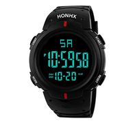 Watch with Step Counter Sport Men's Fashion Quartz Watch Date Luxury Out LED Digital Camping Sport Watch Sports Watch Elastic Strap (Red, One Size)